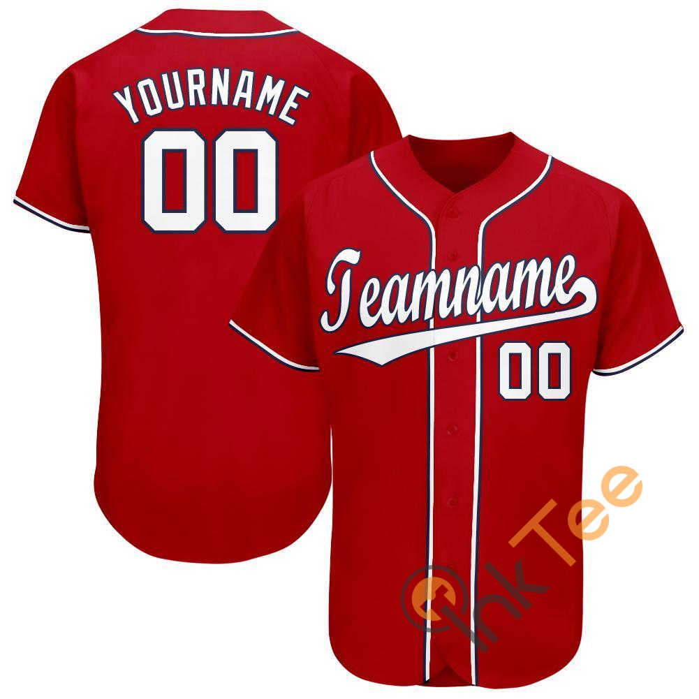 Custom Red White Navy Baseball Jersey