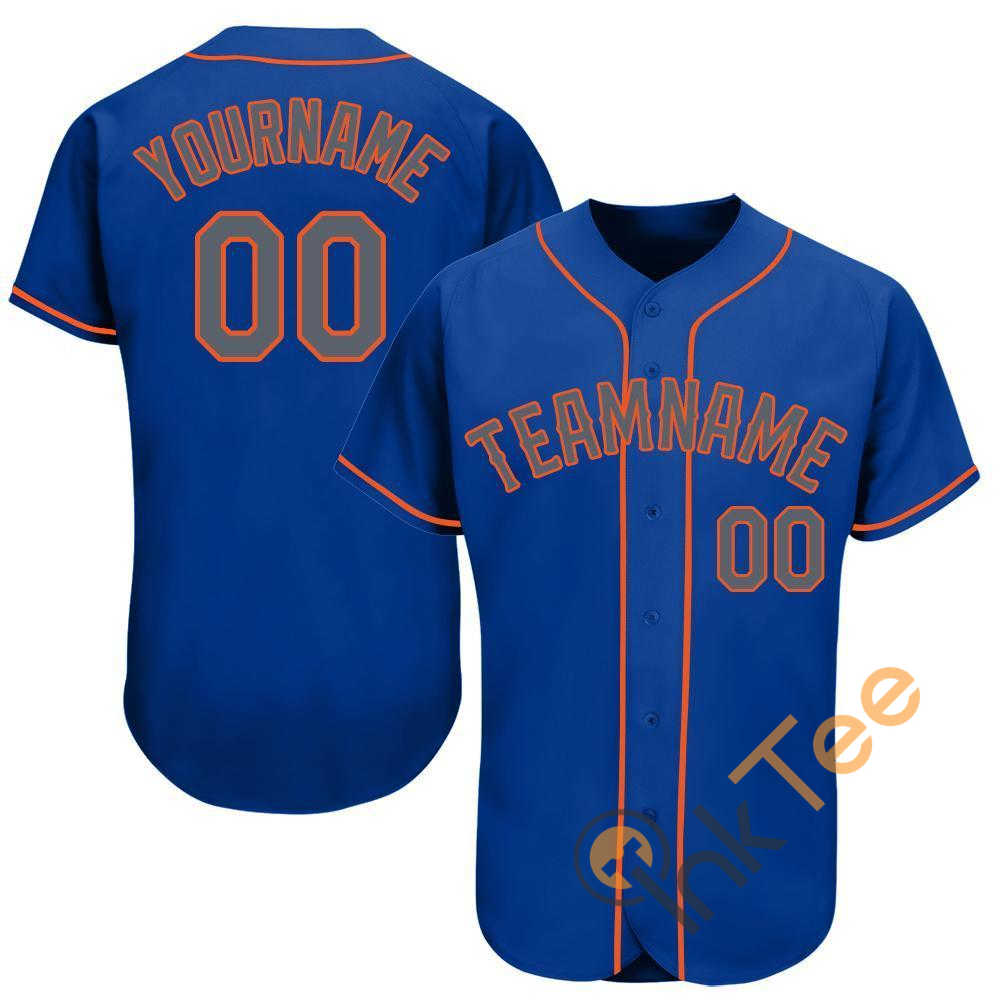 Custom Royal Gray Orange Baseball Jersey