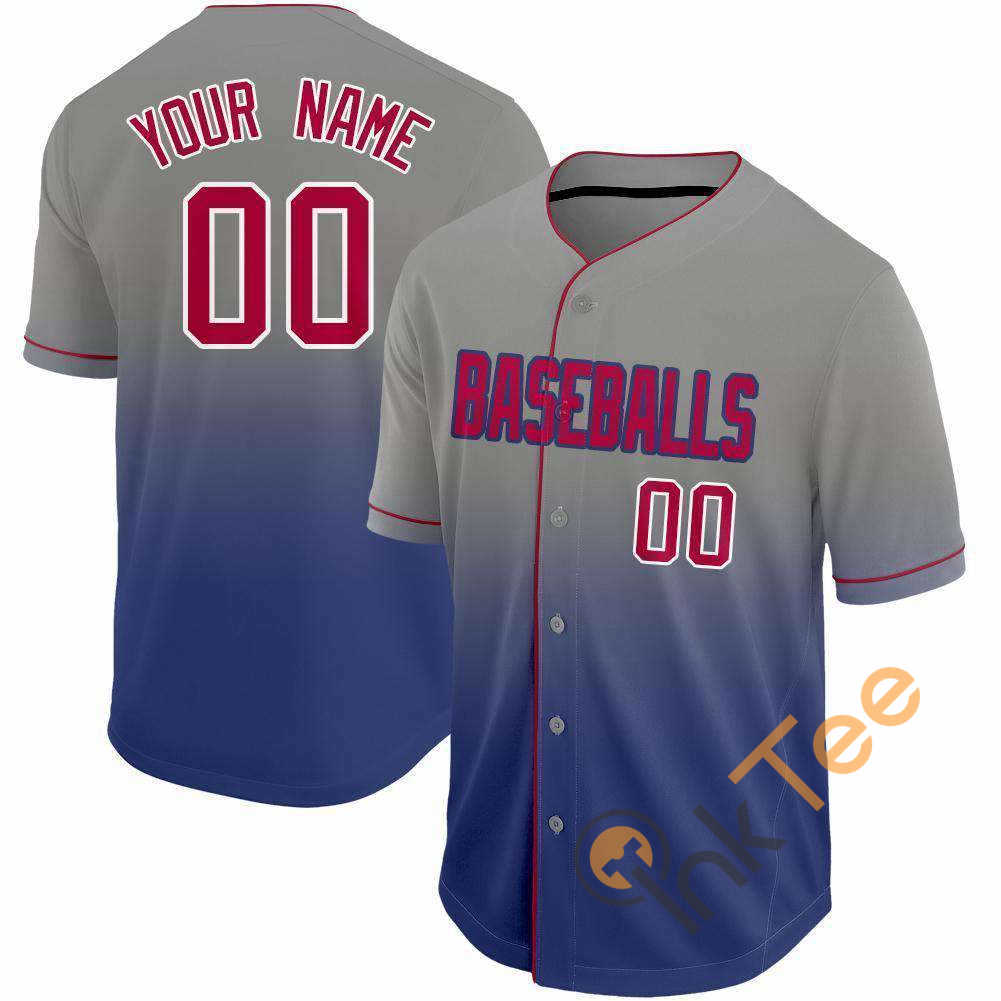 Custom Royal Red Gray Fade Baseball Jersey