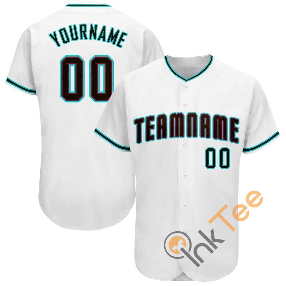 Custom White Black Aqua Baseball Jersey