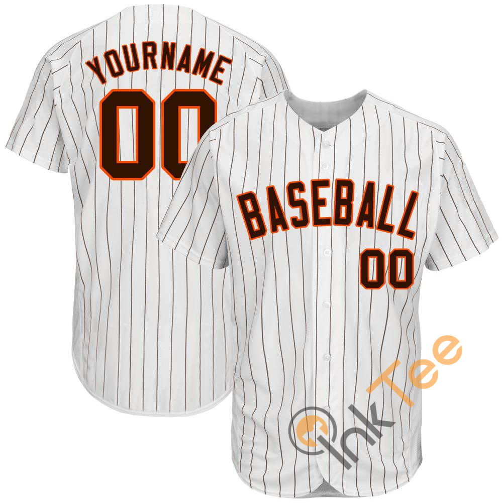 Custom White Brown Strip Brown Orange Baseball Jersey 13 Custom White Brown Strip Brown Orange Baseball Jersey