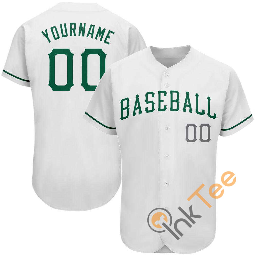 Custom White Kelly Green Gray St. Patrick’s Day Baseball Jersey