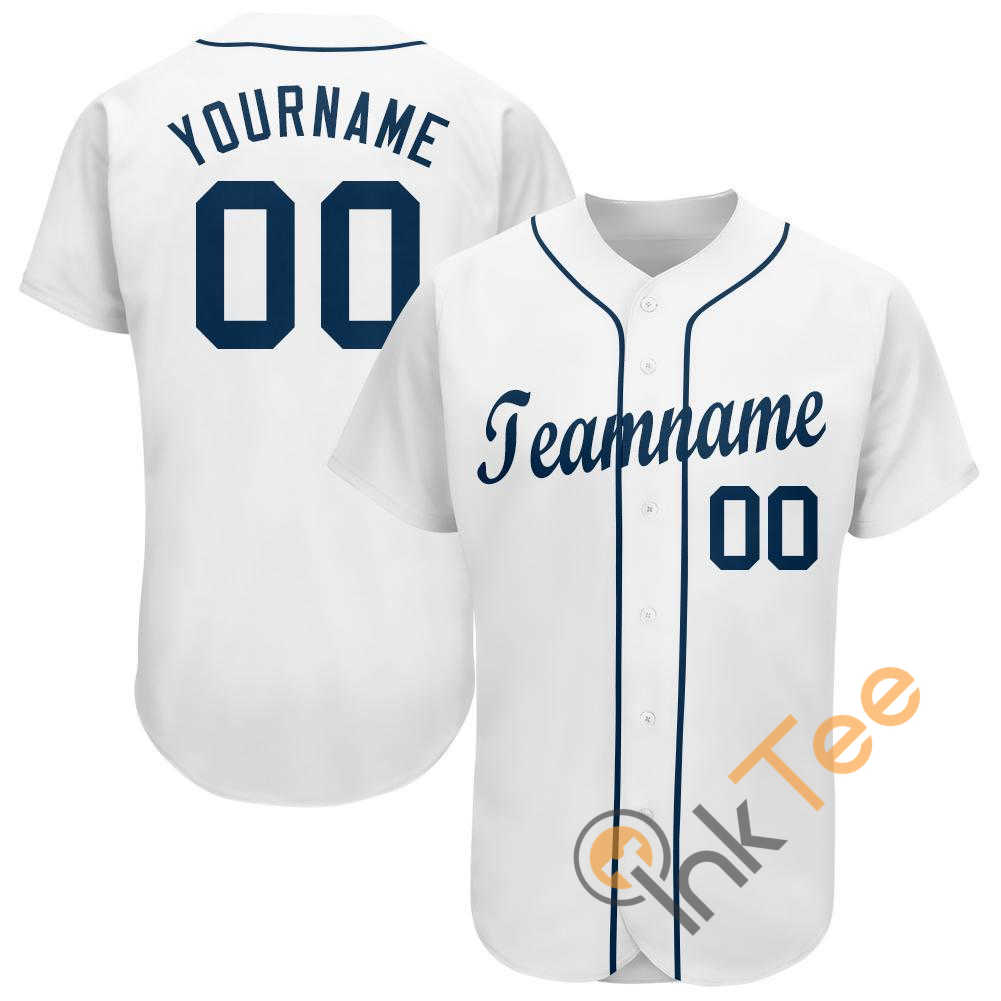 Custom White Navy Baseball Jersey