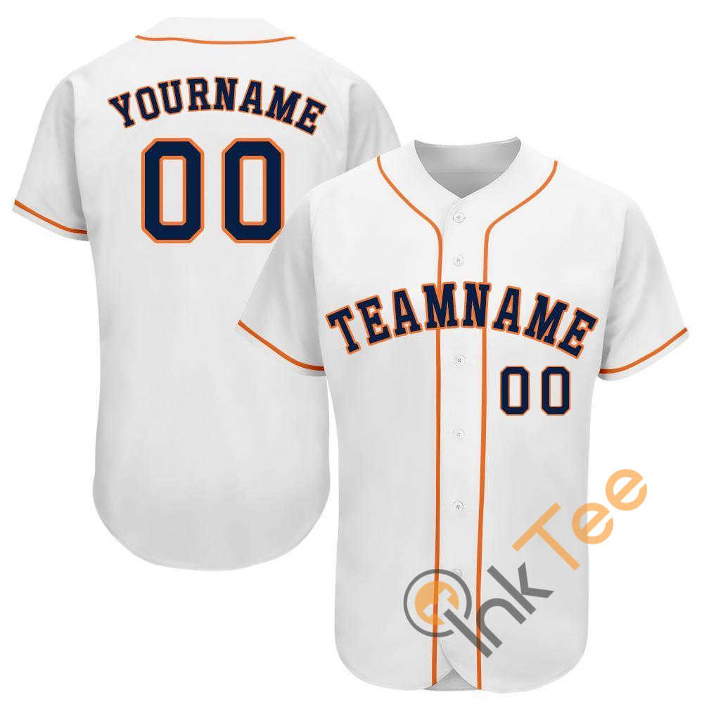 Custom White Navy Orange Baseball Jersey 2 Custom White Navy Orange Baseball Jersey