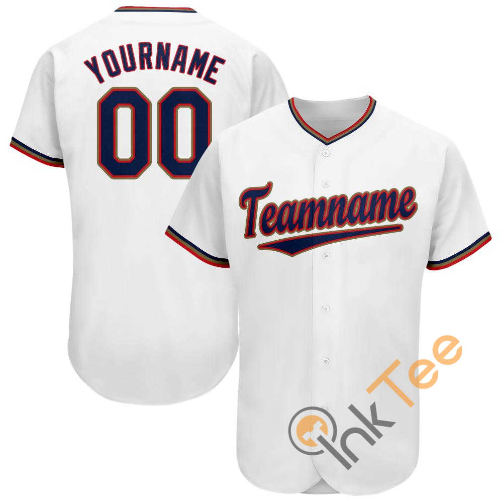 Custom White Navy Red Baseball Jersey
