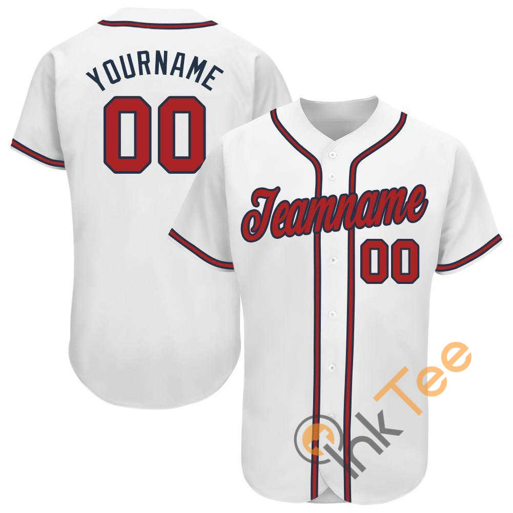 Custom White Red Navy Baseball Jersey