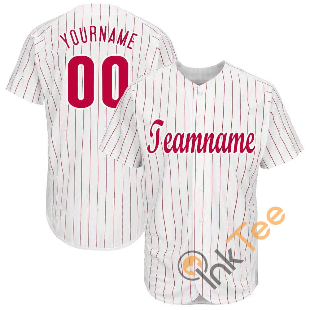 Custom White Red Strip Red White Baseball Jersey
