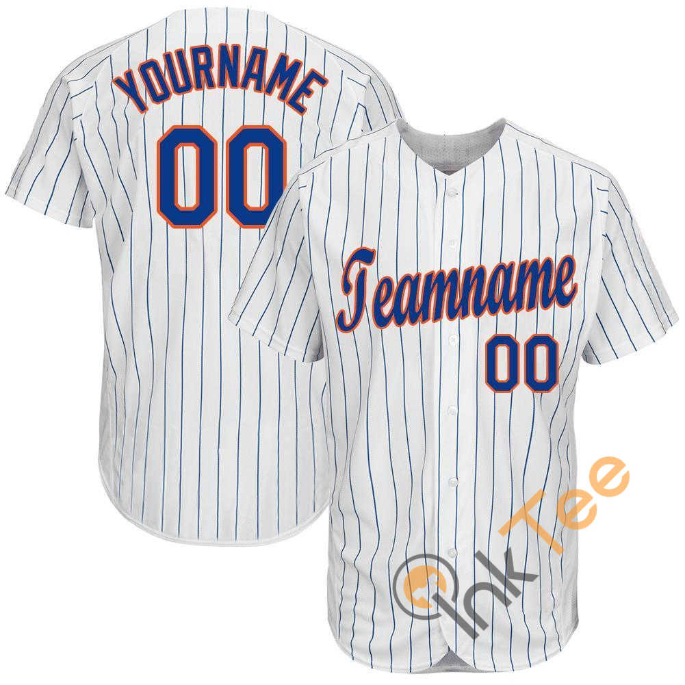 Custom White Royal Strip Royal Orange Baseball Jersey