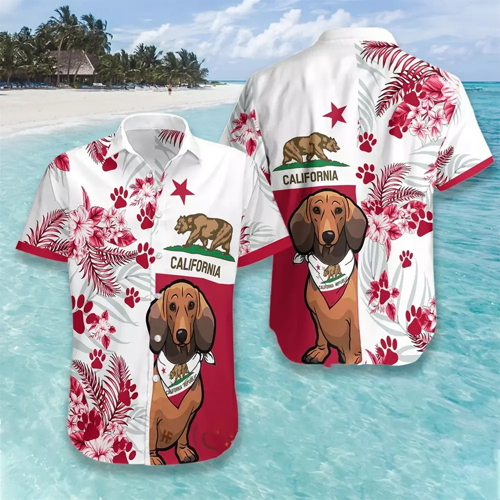 Dachshund California Flag Hawaiian shirts