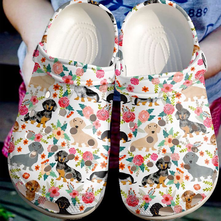 Dachshund Floral Pattern Crocs Clog Shoes 10 Dachshund Floral Pattern Crocs Clog Shoes