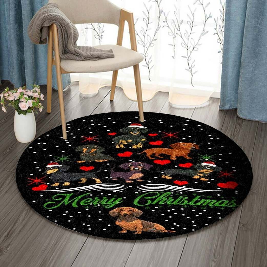 Dachshund Merry Christmas Limited Edition Round Rug