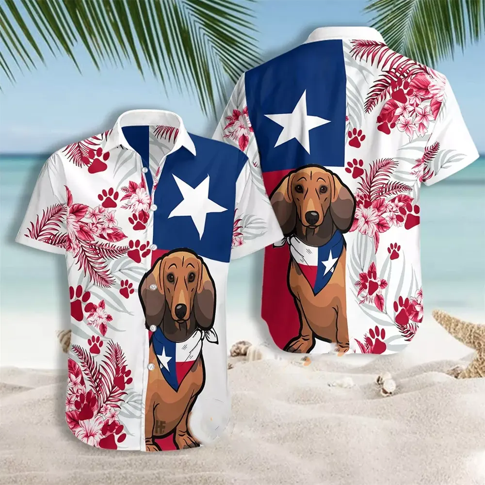 Dachshund Texas Flag Hawaiian shirts