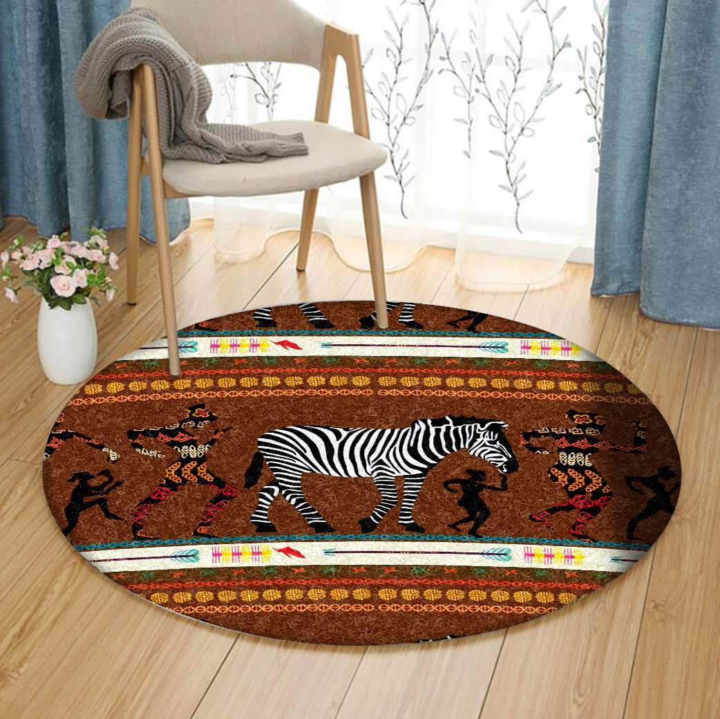Dancing Aborigines And Zebra Limited Edition Round Rug 3 Dancing Aborigines And Zebra Limited Edition Round Rug