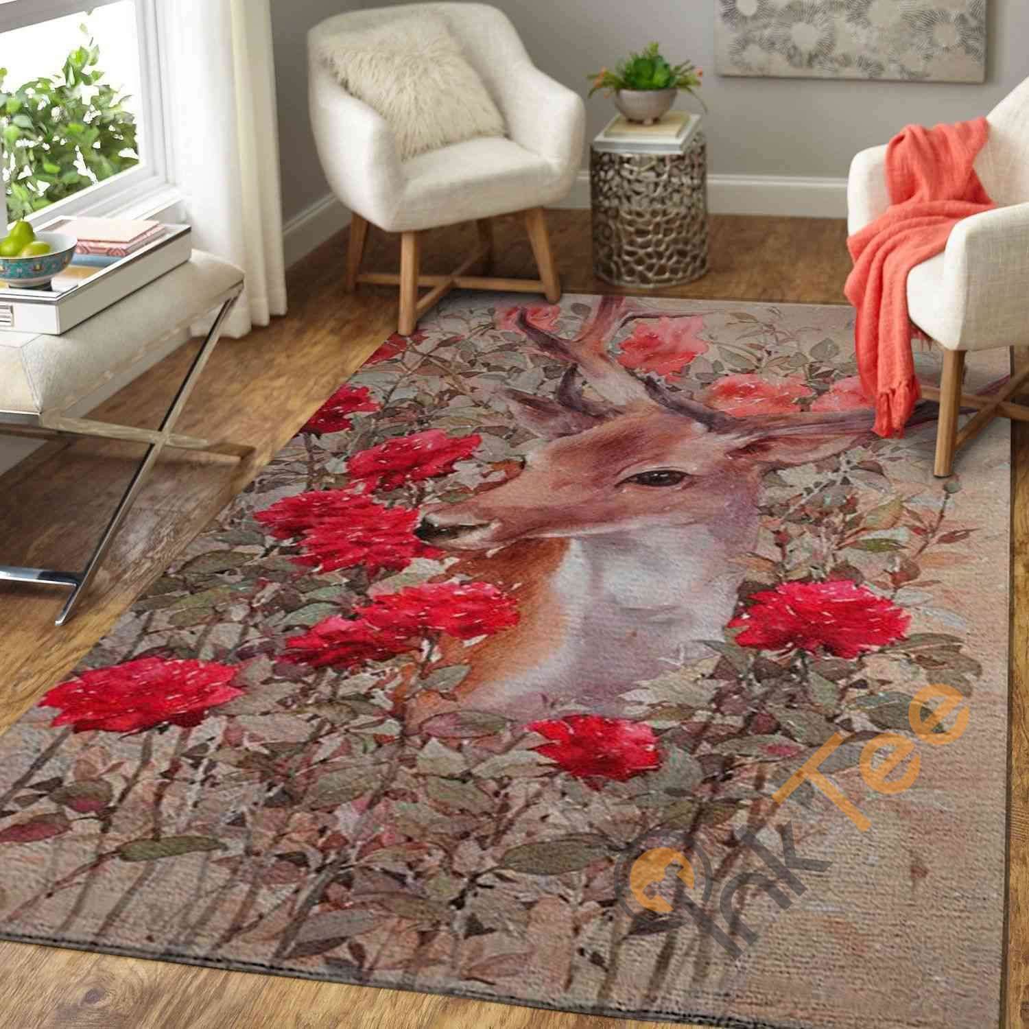 Deer Flower Area Rug 1 Deer Flower Area Rug