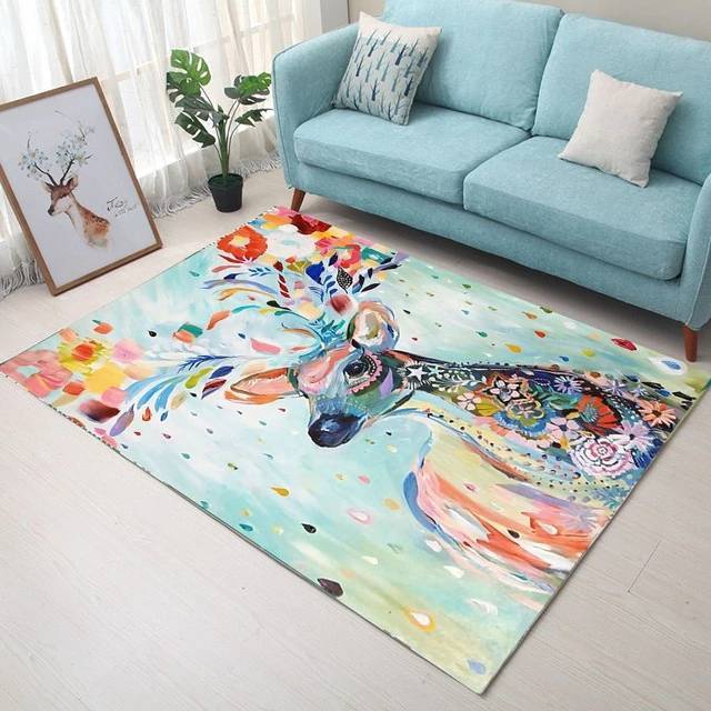 Vibrant Floral Pattern Deer Limited Edition Rug