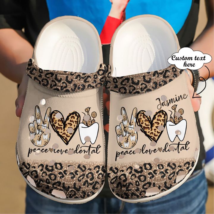 Dentist Personalized Peace Love Dental Crocs Clog Shoes