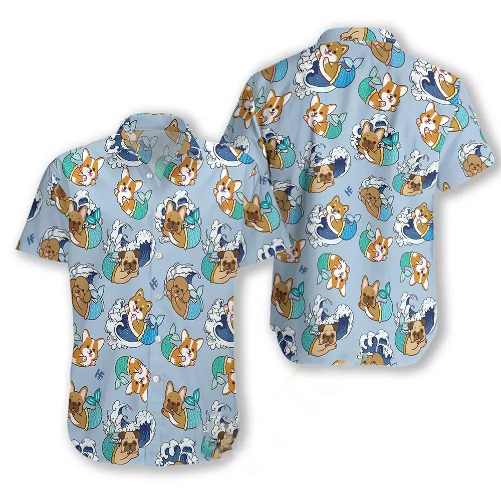 Dog Mermaid And Wave Seamless Hawaiian shirts