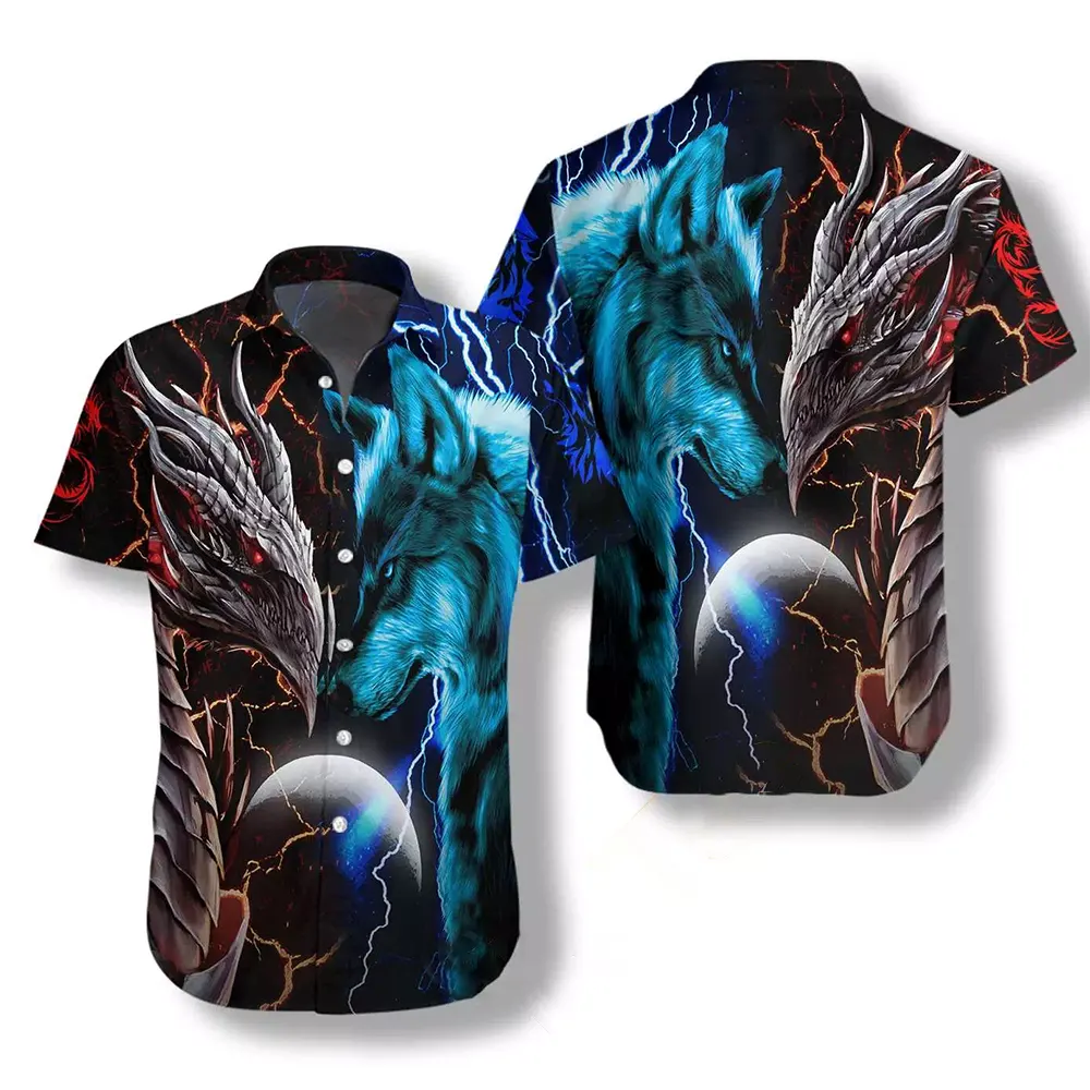 Dragon And Wolf 3d Hawaiian shirts