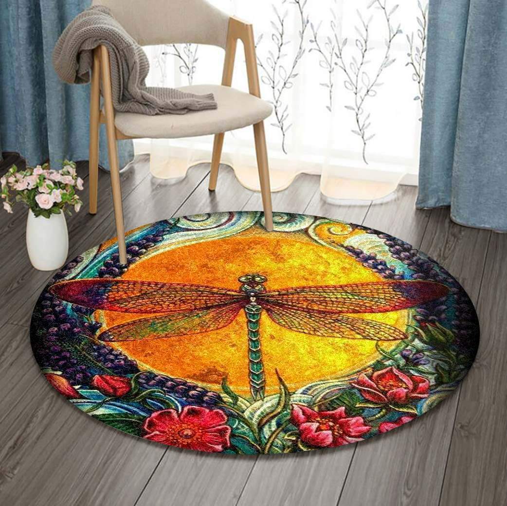 Dragonfly Flower Limited Edition Round Rug