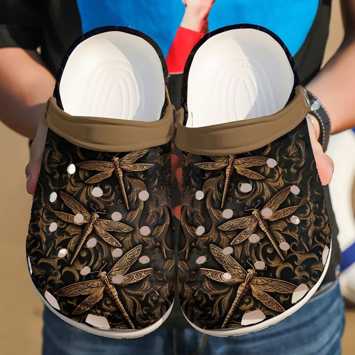 Dragonfly Leather Crocs Clog Shoes