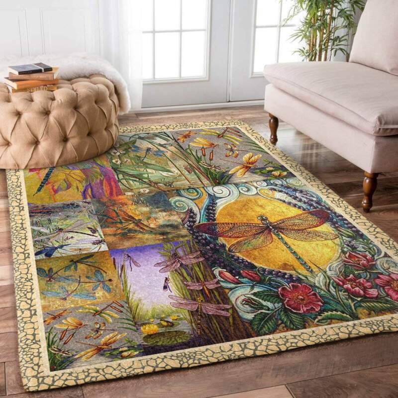 Retro Dragonfly & Flowers Limited Edition Rug