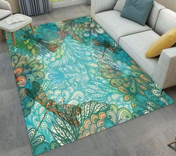 Dragonfly Paisley Green Floral Boho Limited Edition Rug