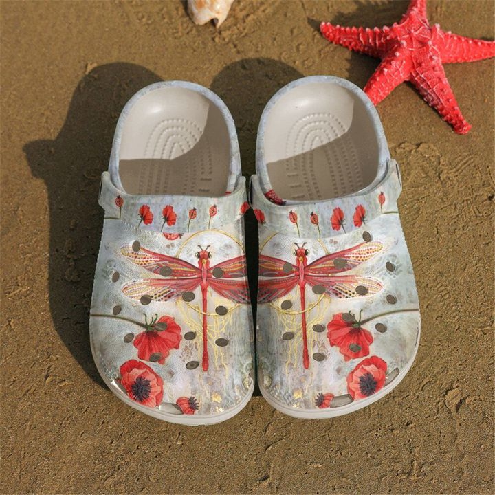 Dragonfly Red Crocs Clog Shoes 2 Dragonfly Red Crocs Clog Shoes