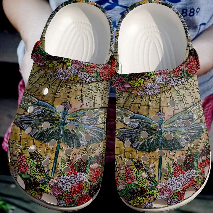 Dragonfly Stained Crocs Clog Shoes