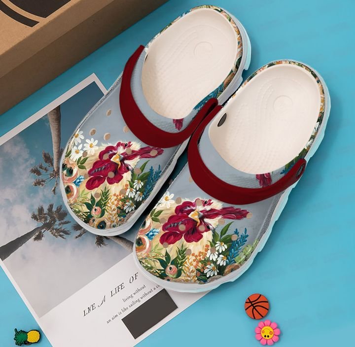 Farmer Chicken With Flower Crocs Clog Shoes