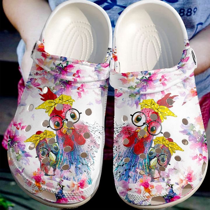 Farmer Crazy Chickens Crocs Clog Shoes 8 Farmer Crazy Chickens Crocs Clog Shoes