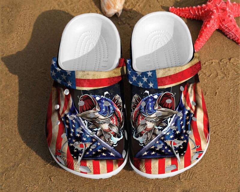 Fishing America Flag Independence Us Day Gift 4th Of July Gifts Crocs Clog Shoes