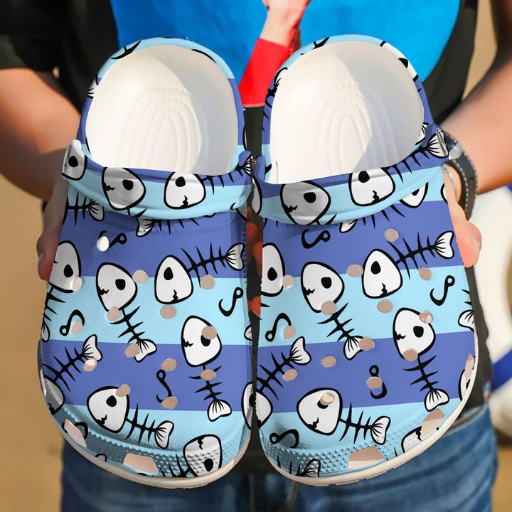 Fishing Fish Skeleton Pattern Crocs Clog Shoes 9 Fishing Fish Skeleton Pattern Crocs Clog Shoes