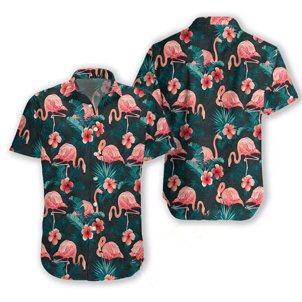 Flamingo In Tropical Forest Hawaiian shirts