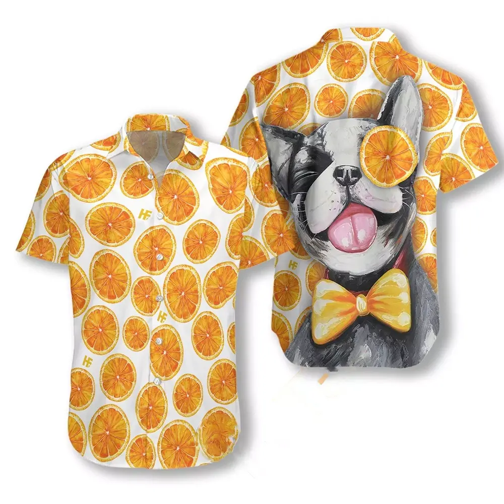 French Bulldog And Orange Hawaiian shirts