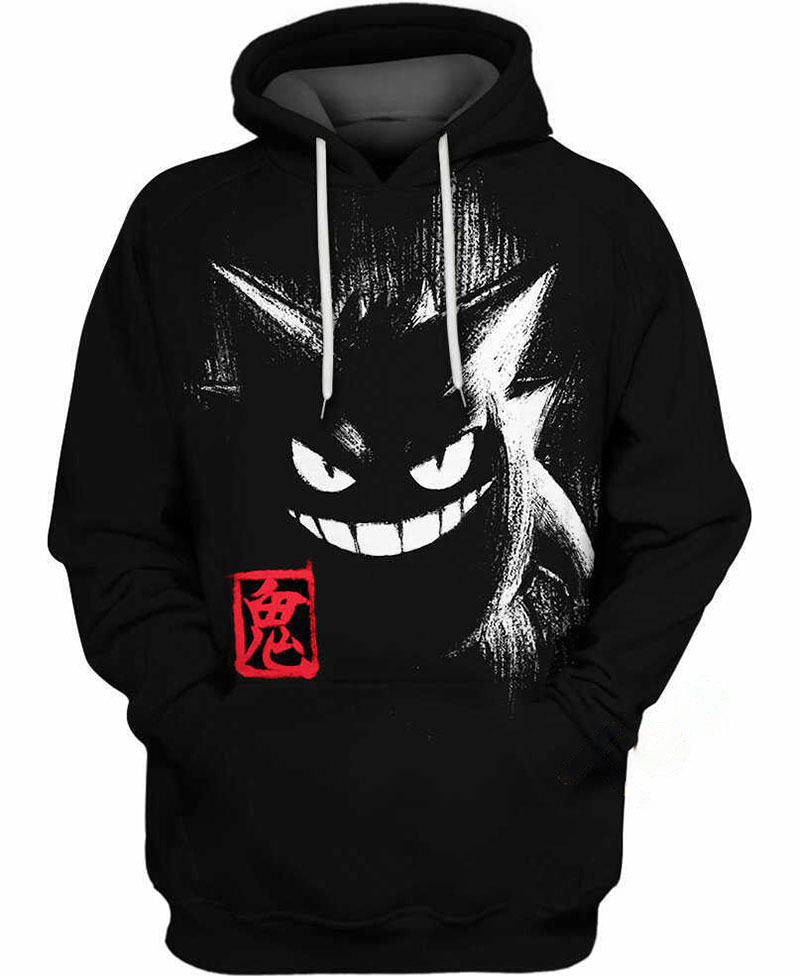 Gengar Black And White Hoodie 3D