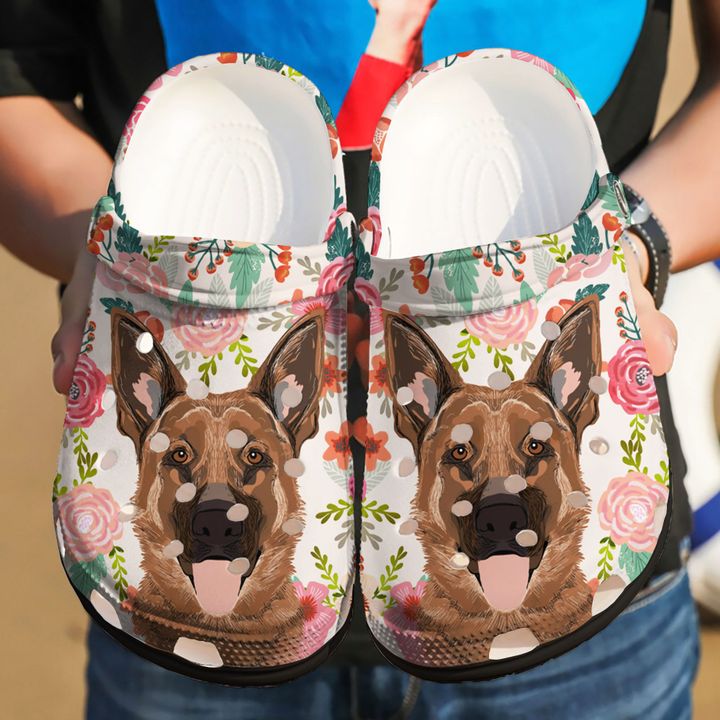 German Shepherd Floral Vibe Crocs Clog Shoes