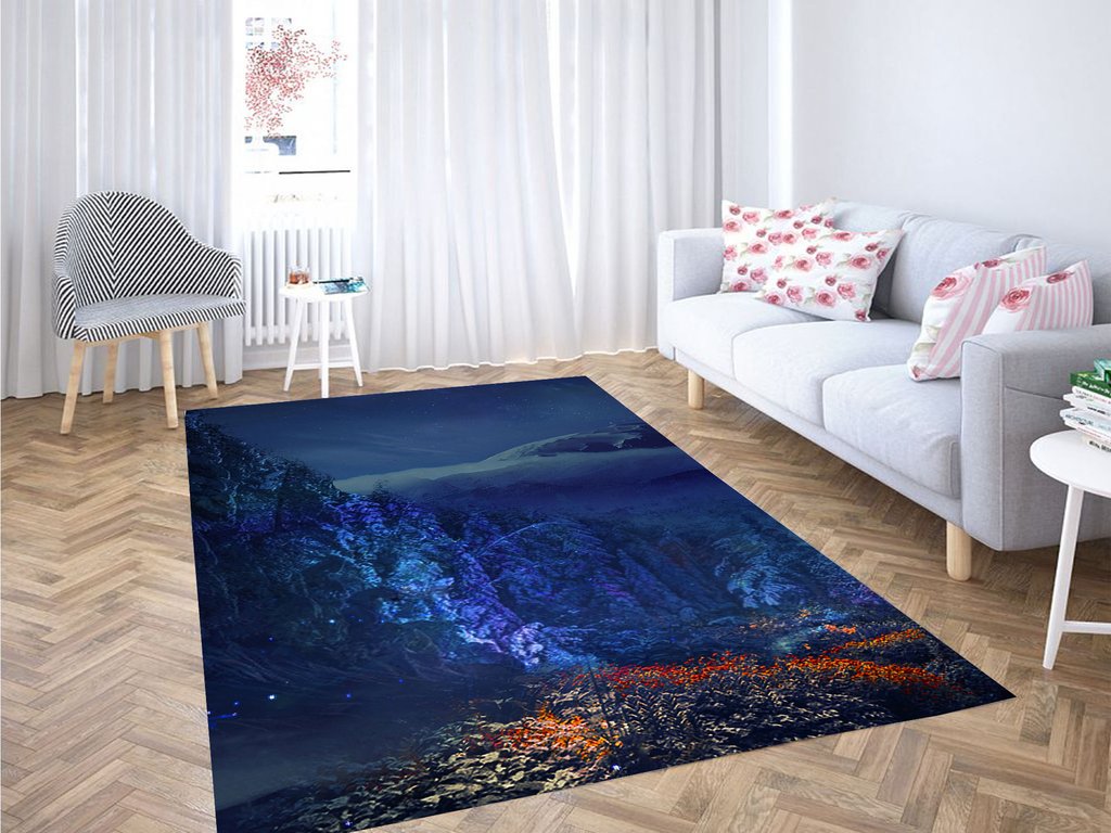 Glow Night Time Mountain Modern Rug
