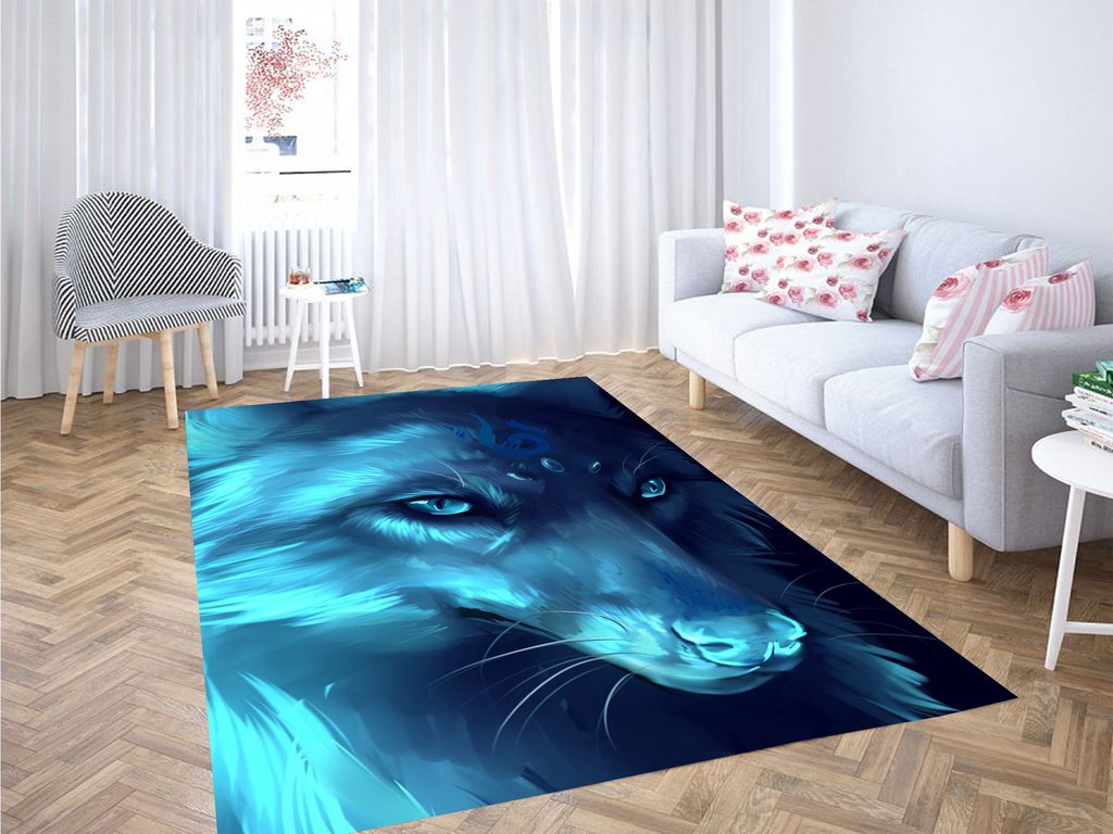 Glowing Wolf Painting Living Room Modern Carpet Rug