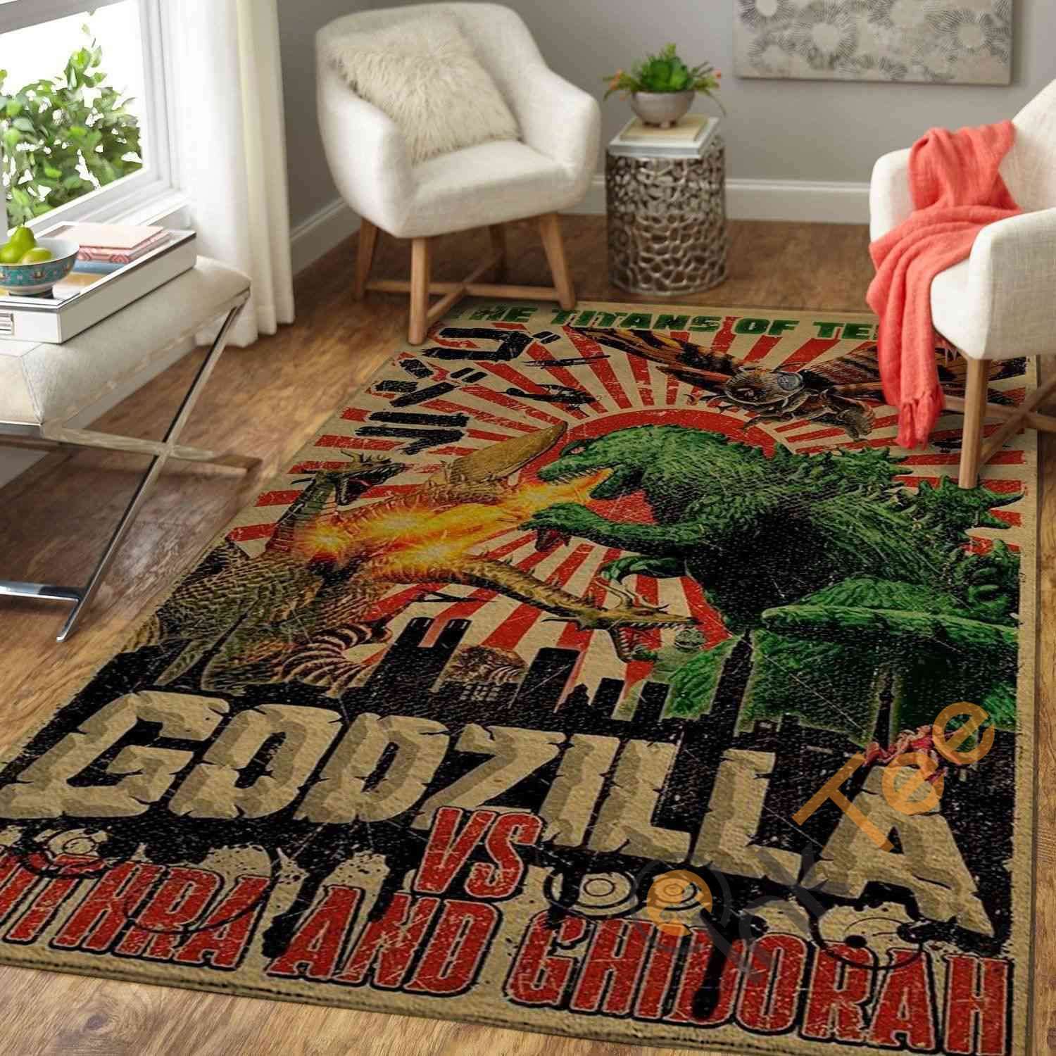 Godzilla Mothra And King Ghidorah Area Rug