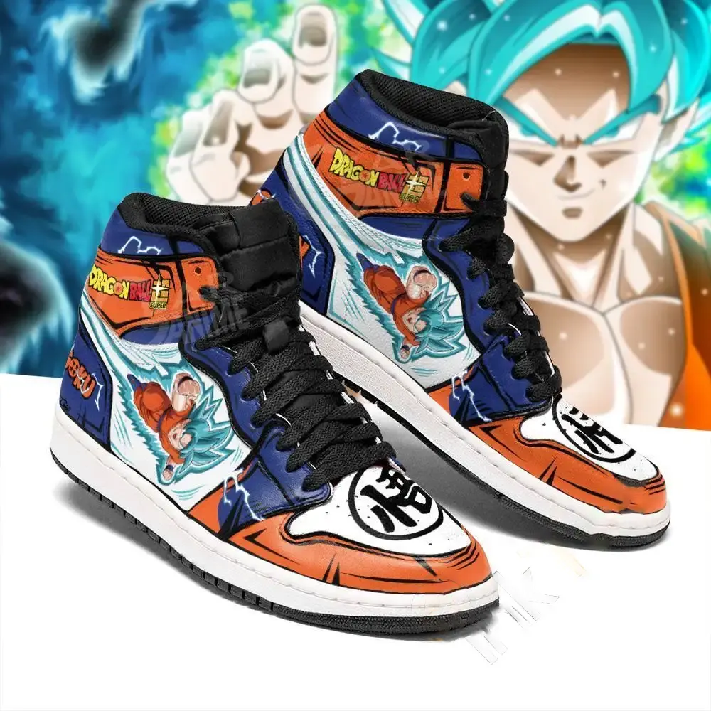 Goku Saiyan Blue Dragon Ball Super Anime Leather Amazon Air Jordan Shoes