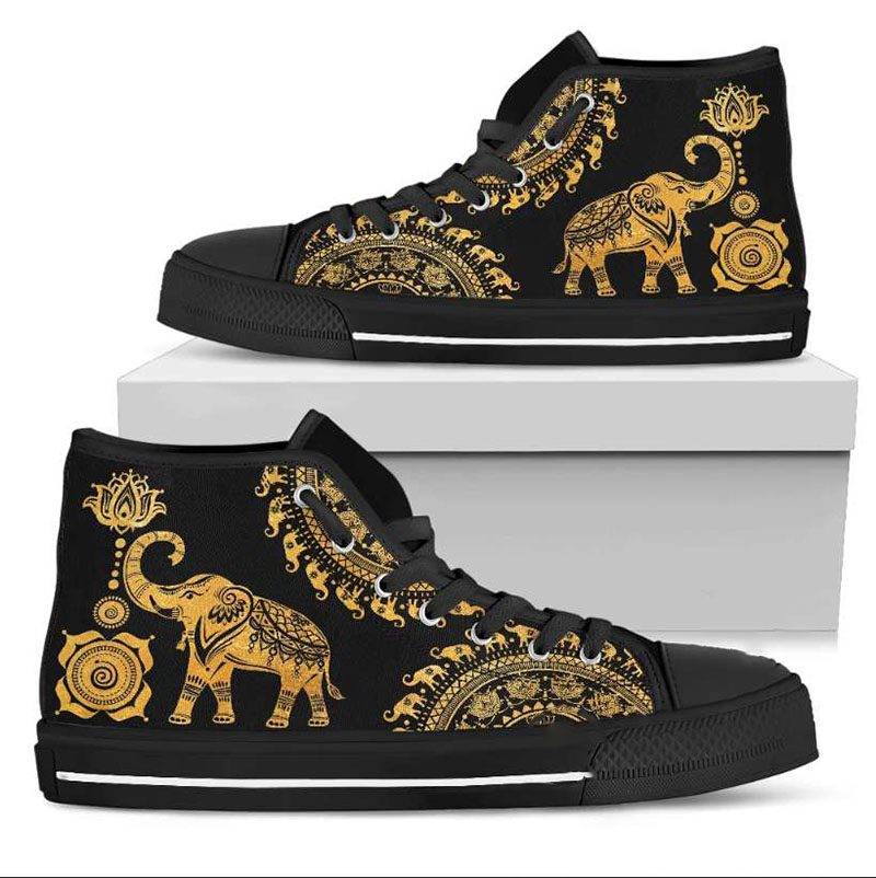 Golden Mandala Elephant High Top Shoes 2 Golden Mandala Elephant High Top Shoes