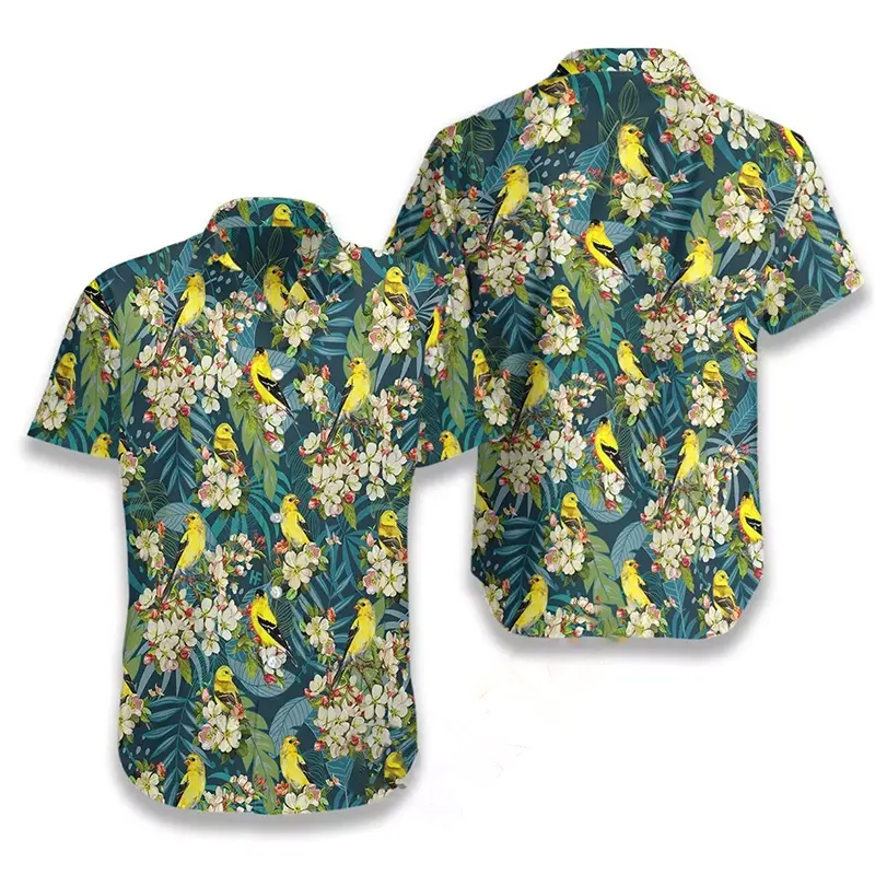 Goldfinches And Apple Blossoms Painting Art Hawaiian shirts