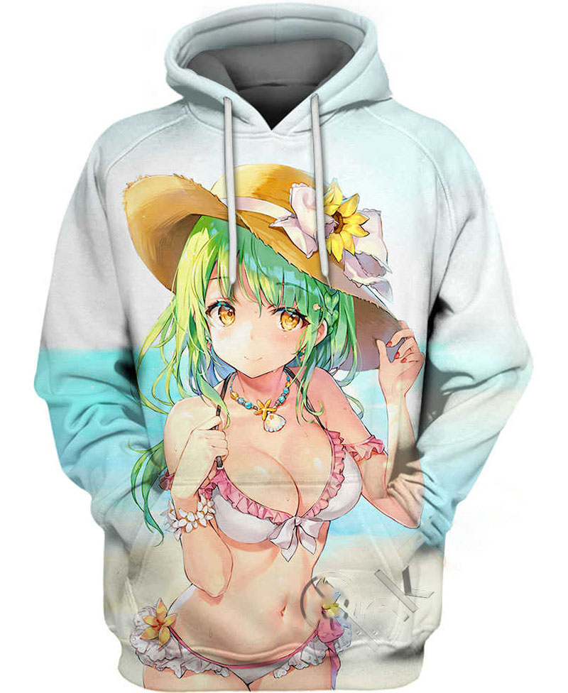 Green Hair Girl Hoodie 3D 2 Green Hair Girl Hoodie 3D