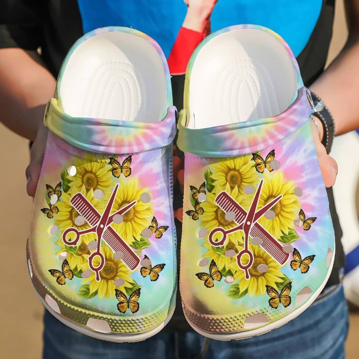 Hairstylist Tie Dye And Sunflower Crocs Clog Shoes 9 Hairstylist Tie Dye And Sunflower Crocs Clog Shoes
