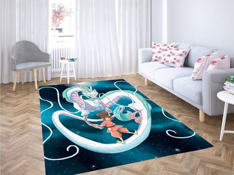 Haku And Chihiro Flying Carpet Rug