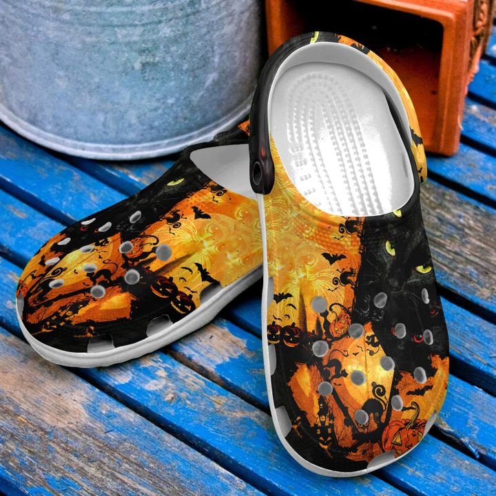 Halloween Black Cat Crocs Clog Shoes