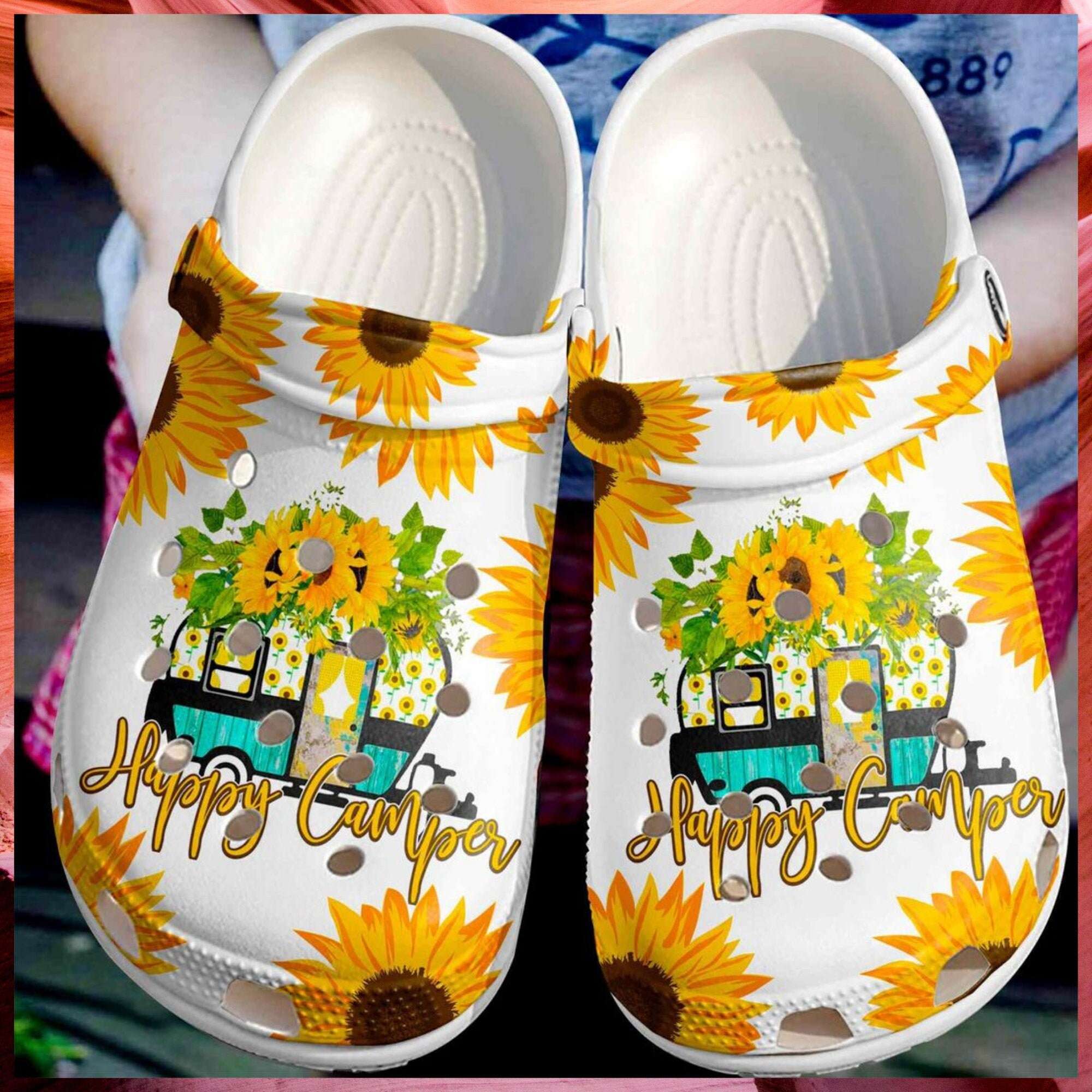 Happy Camper Sunflower Crocs Clog Shoes 7 Happy Camper Sunflower Crocs Clog Shoes