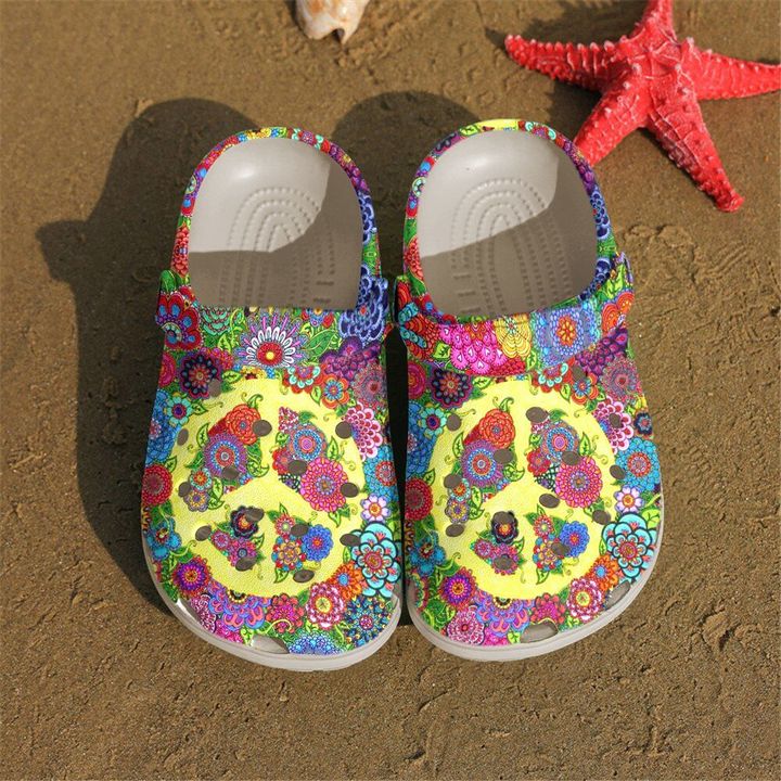 Hippie Floral Sign Crocs Clog Shoes
