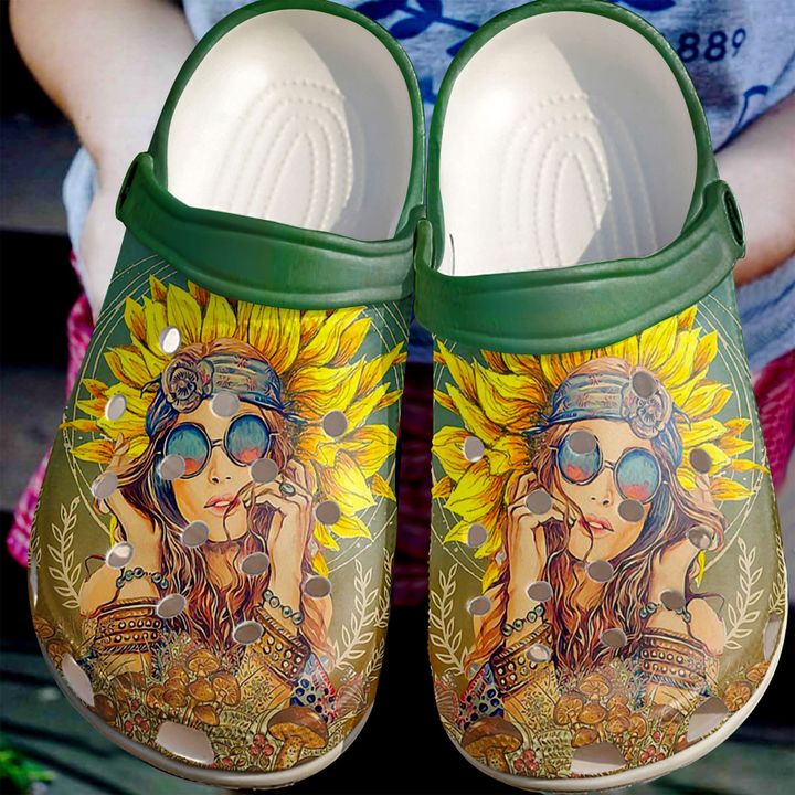 Hippie Sunflower Girl Crocs Clog Shoes