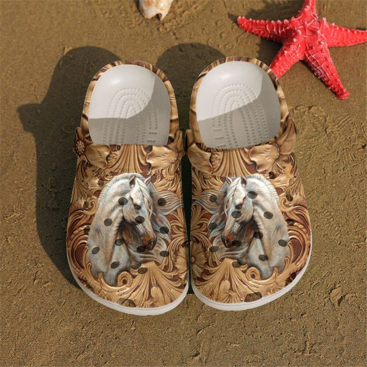 Horse Wooden White Crocs Clog Shoes